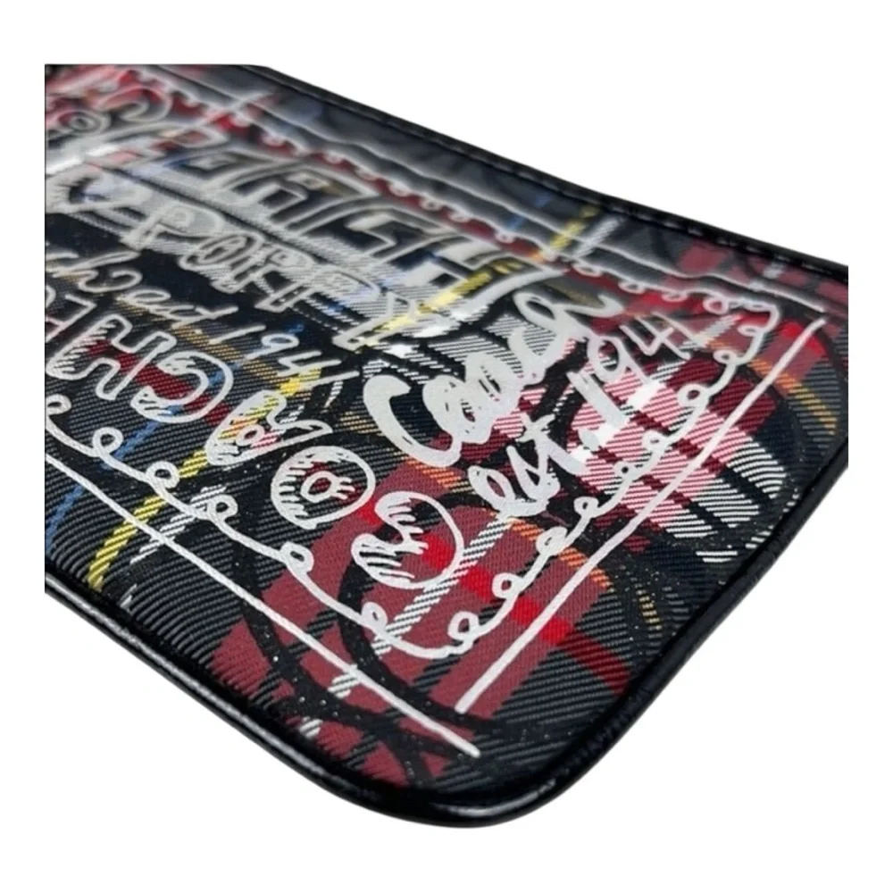 Coach Poppy Tartan Plaid Wristlet Black Red  Graffiti Patent Leather Y2K Vintage - Picture 7 of 13